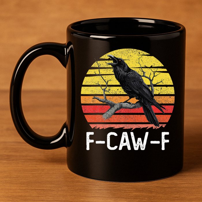 Funny Crow Retro Sunset Moonlit Raven Lovers F Caw F 11oz C Handle Ceramic Mug