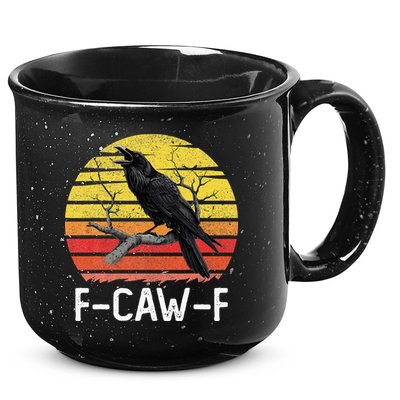 Funny Crow Retro Sunset Moonlit Raven Lovers F Caw F 15oz Campfire Ceramic Mug
