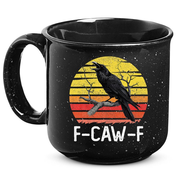 Funny Crow Retro Sunset Moonlit Raven Lovers F Caw F 15oz Campfire Ceramic Mug