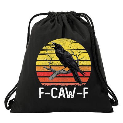 Funny Crow Retro Sunset Moonlit Raven Lovers F Caw F Drawstring Bag