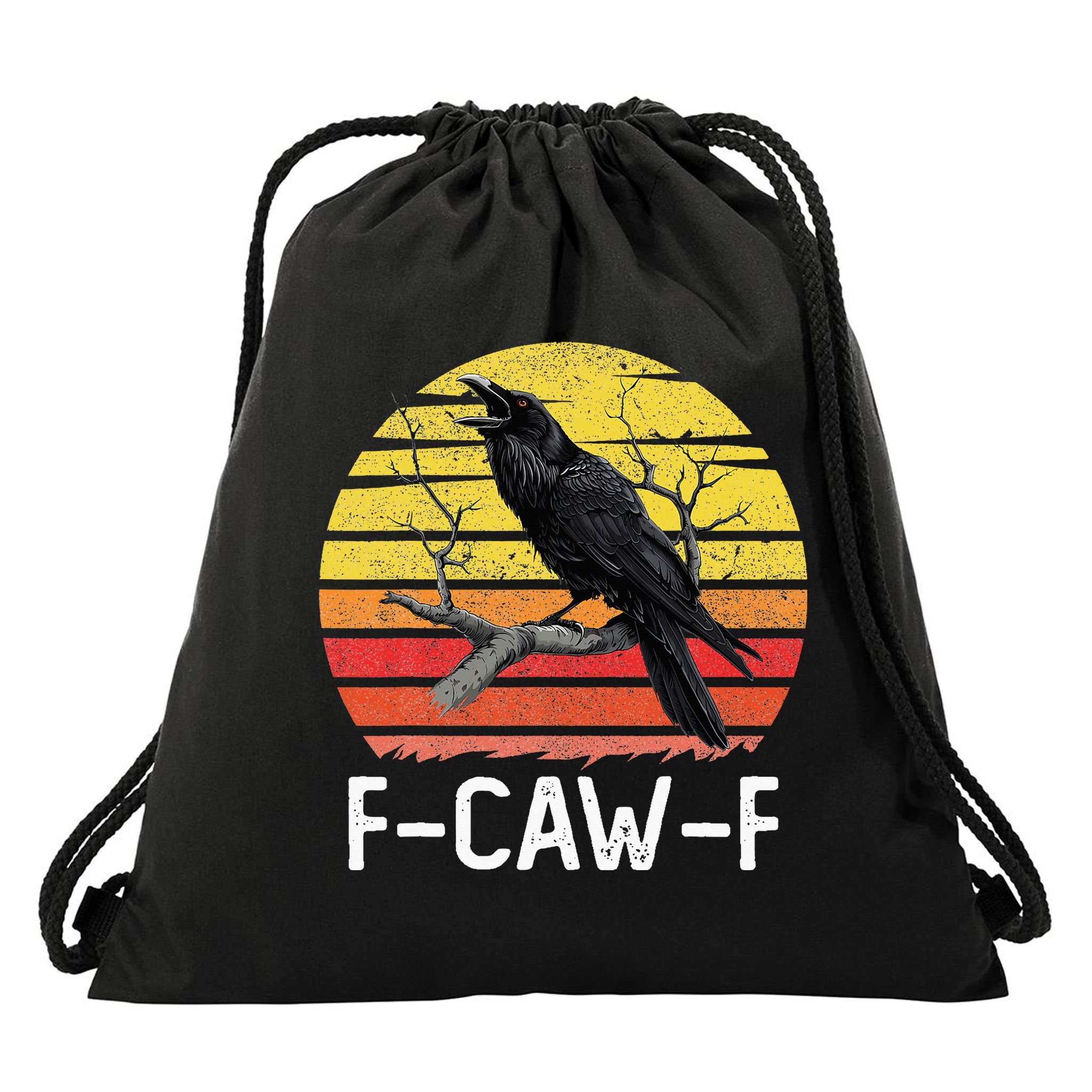 Funny Crow Retro Sunset Moonlit Raven Lovers F Caw F Drawstring Bag