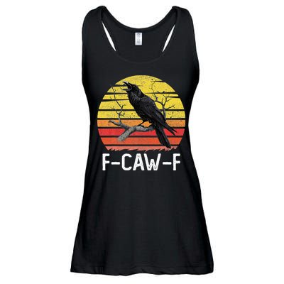 Funny Crow Retro Sunset Moonlit Raven Lovers F Caw F Ladies Essential Flowy Tank