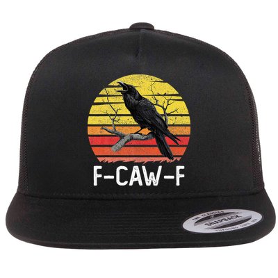 Funny Crow Retro Sunset Moonlit Raven Lovers F Caw F Flat Bill Trucker Hat