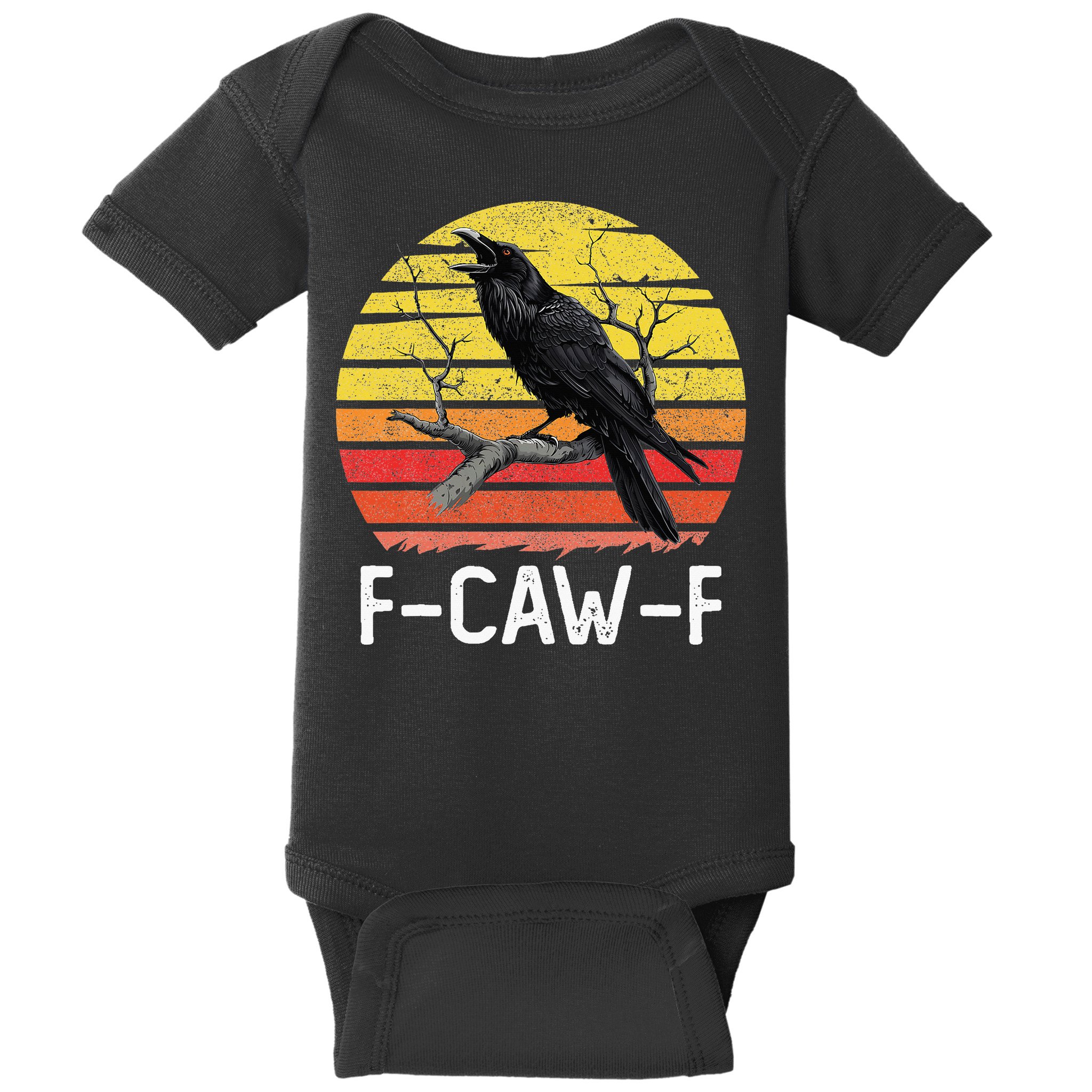 Funny Crow Retro Sunset Moonlit Raven Lovers F Caw F Baby Bodysuit