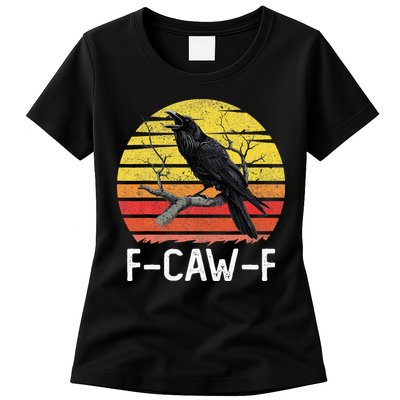 Funny Crow Retro Sunset Moonlit Raven Lovers F Caw F Womens T-Shirt