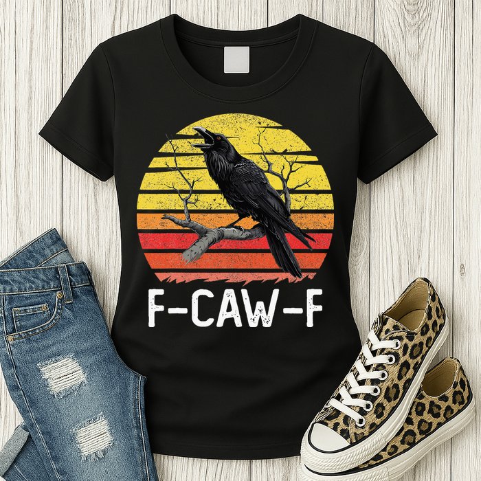 Funny Crow Retro Sunset Moonlit Raven Lovers F Caw F Womens T-Shirt