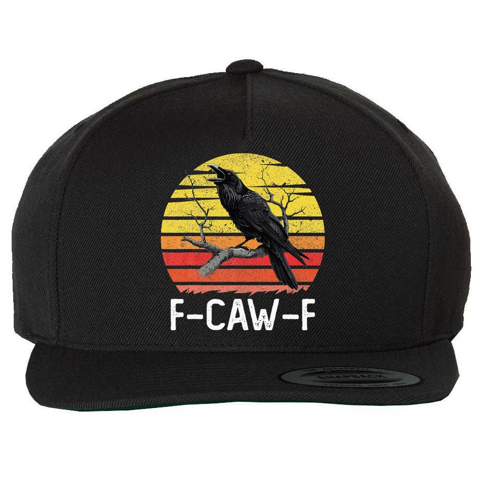 Funny Crow Retro Sunset Moonlit Raven Lovers F Caw F Wool Snapback Cap