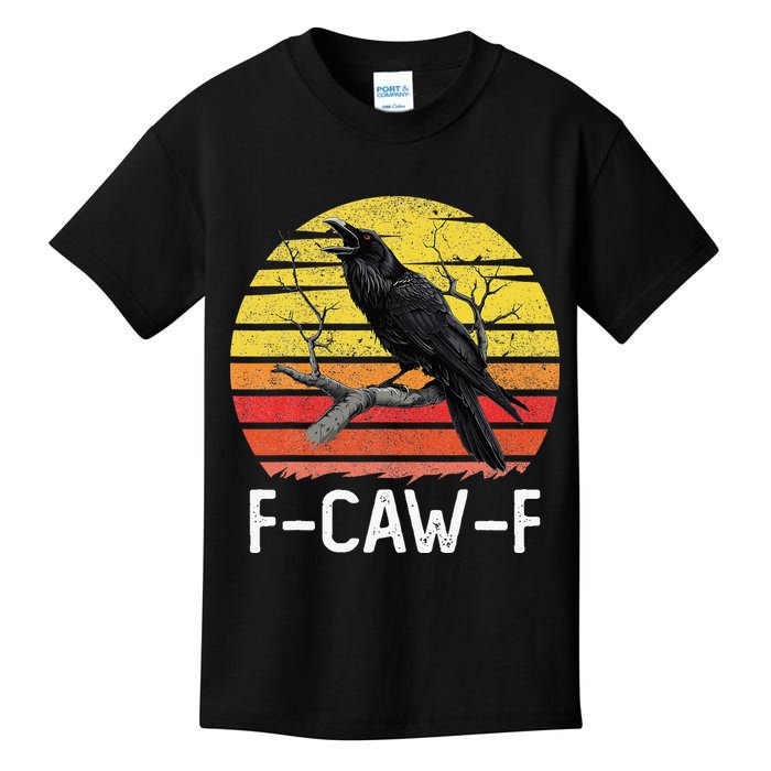Funny Crow Retro Sunset Moonlit Raven Lovers F Caw F Kids T-Shirt