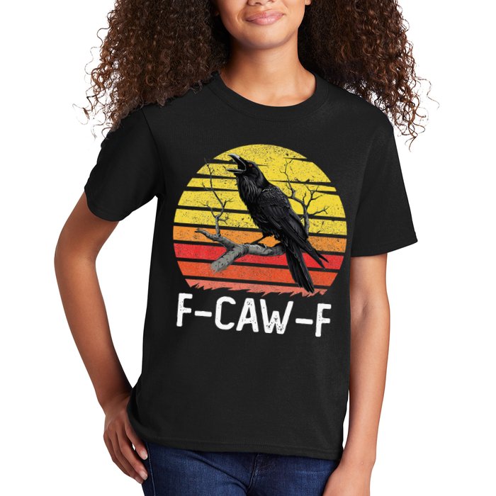 Funny Crow Retro Sunset Moonlit Raven Lovers F Caw F Kids T-Shirt