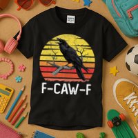Funny Crow Retro Sunset Moonlit Raven Lovers F Caw F Kids T-Shirt