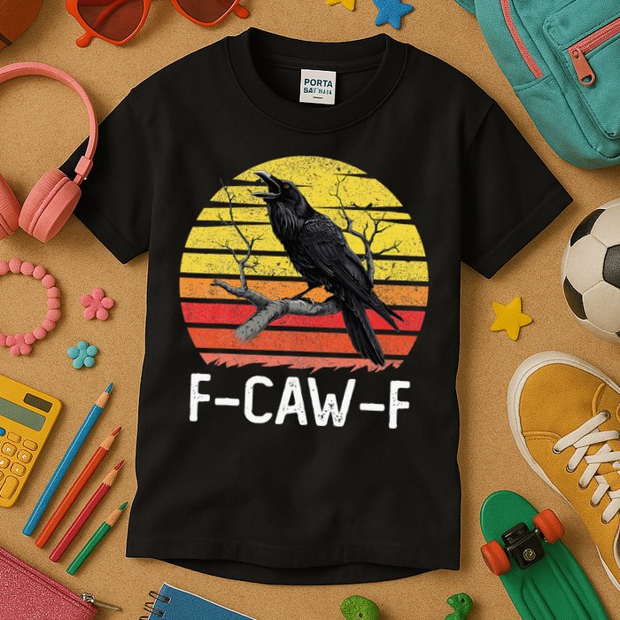 Funny Crow Retro Sunset Moonlit Raven Lovers F Caw F Kids T-Shirt