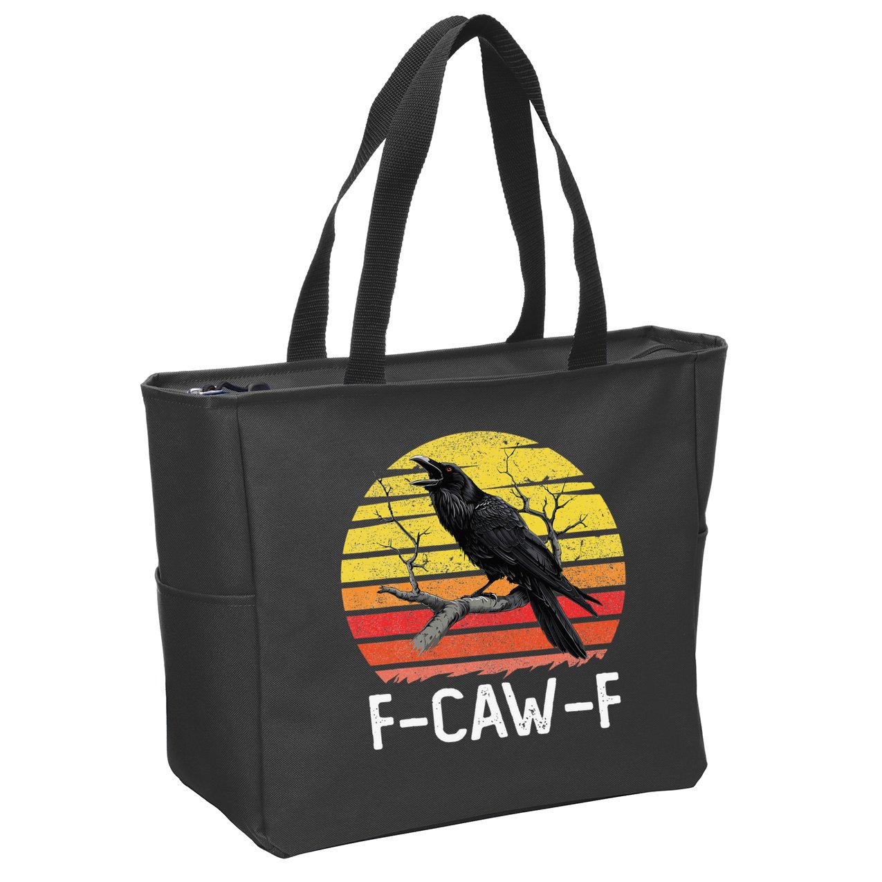 Funny Crow Retro Sunset Moonlit Raven Lovers F Caw F Zip Tote Bag