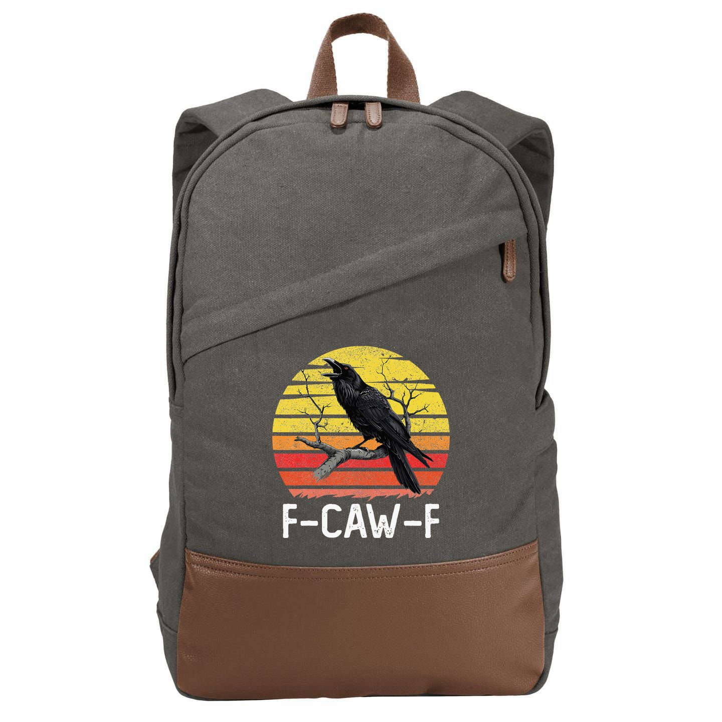 Funny Crow Retro Sunset Moonlit Raven Lovers F Caw F Cotton Canvas Backpack