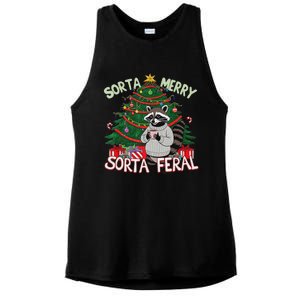 Funny Christmas Raccoon Sorta Merry Sorta Santa Feral Xmas Ladies PosiCharge Tri-Blend Wicking Tank