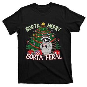 Funny Christmas Raccoon Sorta Merry Sorta Santa Feral Xmas T-Shirt