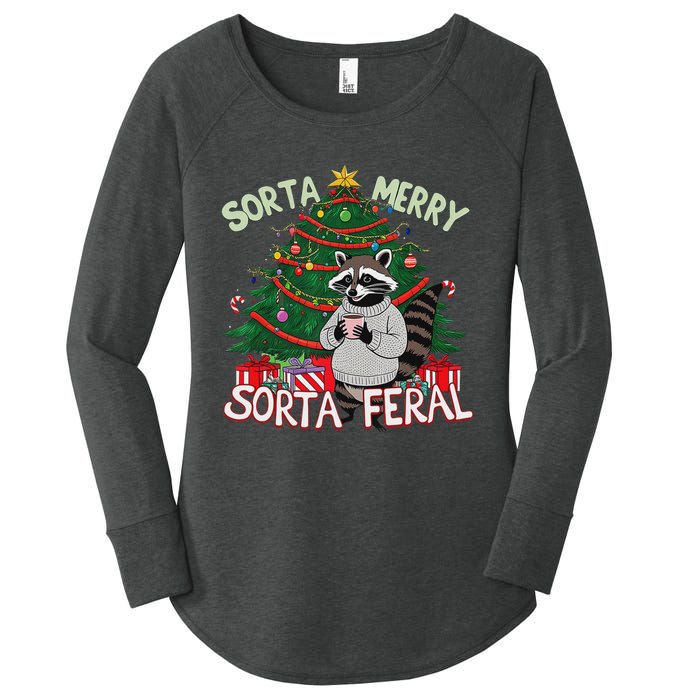 Funny Christmas Raccoon Sorta Merry Sorta Santa Feral Xmas Women's Perfect Tri Tunic Long Sleeve Shirt