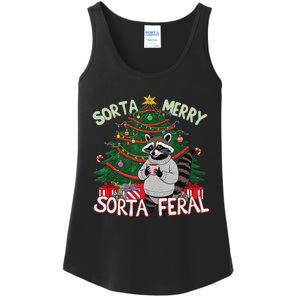 Funny Christmas Raccoon Sorta Merry Sorta Santa Feral Xmas Ladies Essential Tank