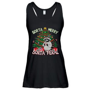 Funny Christmas Raccoon Sorta Merry Sorta Santa Feral Xmas Ladies Essential Flowy Tank