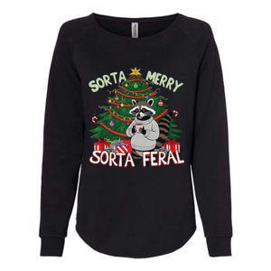 Funny Christmas Raccoon Sorta Merry Sorta Santa Feral Xmas Womens California Wash Sweatshirt