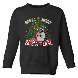 Funny Christmas Raccoon Sorta Merry Sorta Santa Feral Xmas Toddler Sweatshirt