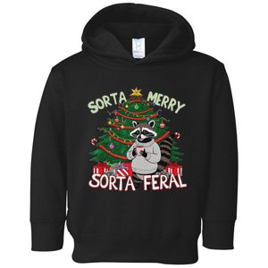 Funny Christmas Raccoon Sorta Merry Sorta Santa Feral Xmas Toddler Hoodie