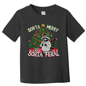 Funny Christmas Raccoon Sorta Merry Sorta Santa Feral Xmas Toddler T-Shirt