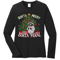 Funny Christmas Raccoon Sorta Merry Sorta Santa Feral Xmas Ladies Long Sleeve Shirt