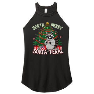 Funny Christmas Raccoon Sorta Merry Sorta Santa Feral Xmas Women's Perfect Tri Rocker Tank