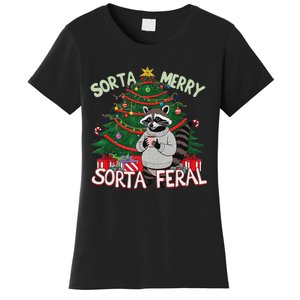 Funny Christmas Raccoon Sorta Merry Sorta Santa Feral Xmas Women's T-Shirt