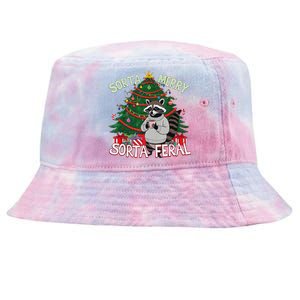 Funny Christmas Raccoon Sorta Merry Sorta Santa Feral Xmas Tie-Dyed Bucket Hat