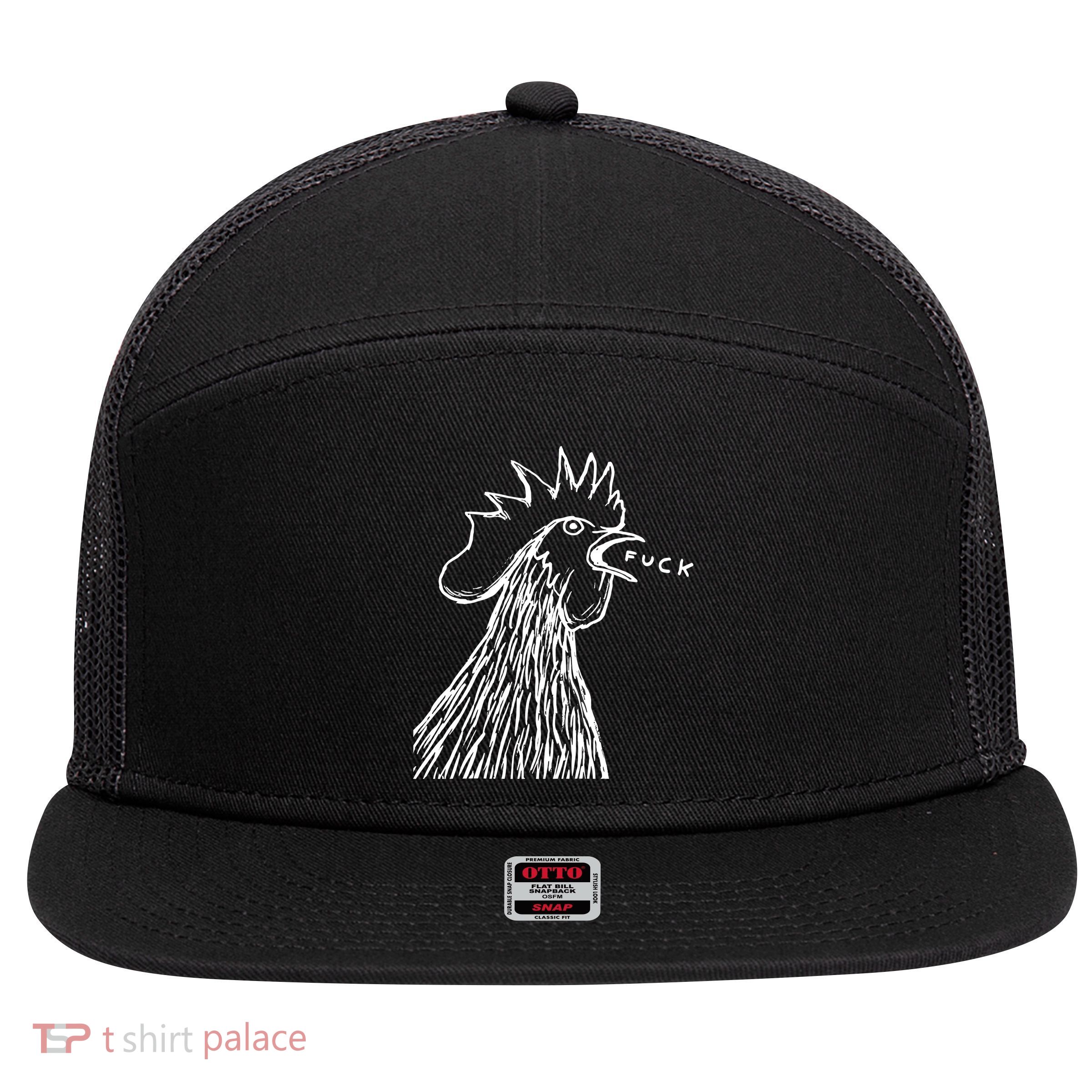 Funny Chicken Rooster Saying Fuck 7 Panel Mesh Trucker Snapback Hat