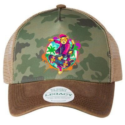 Funny Cool Retro 80s Skatebording Cat Legacy Tie Dye Trucker Hat