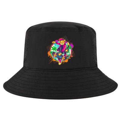 Funny Cool Retro 80s Skatebording Cat Cool Comfort Performance Bucket Hat