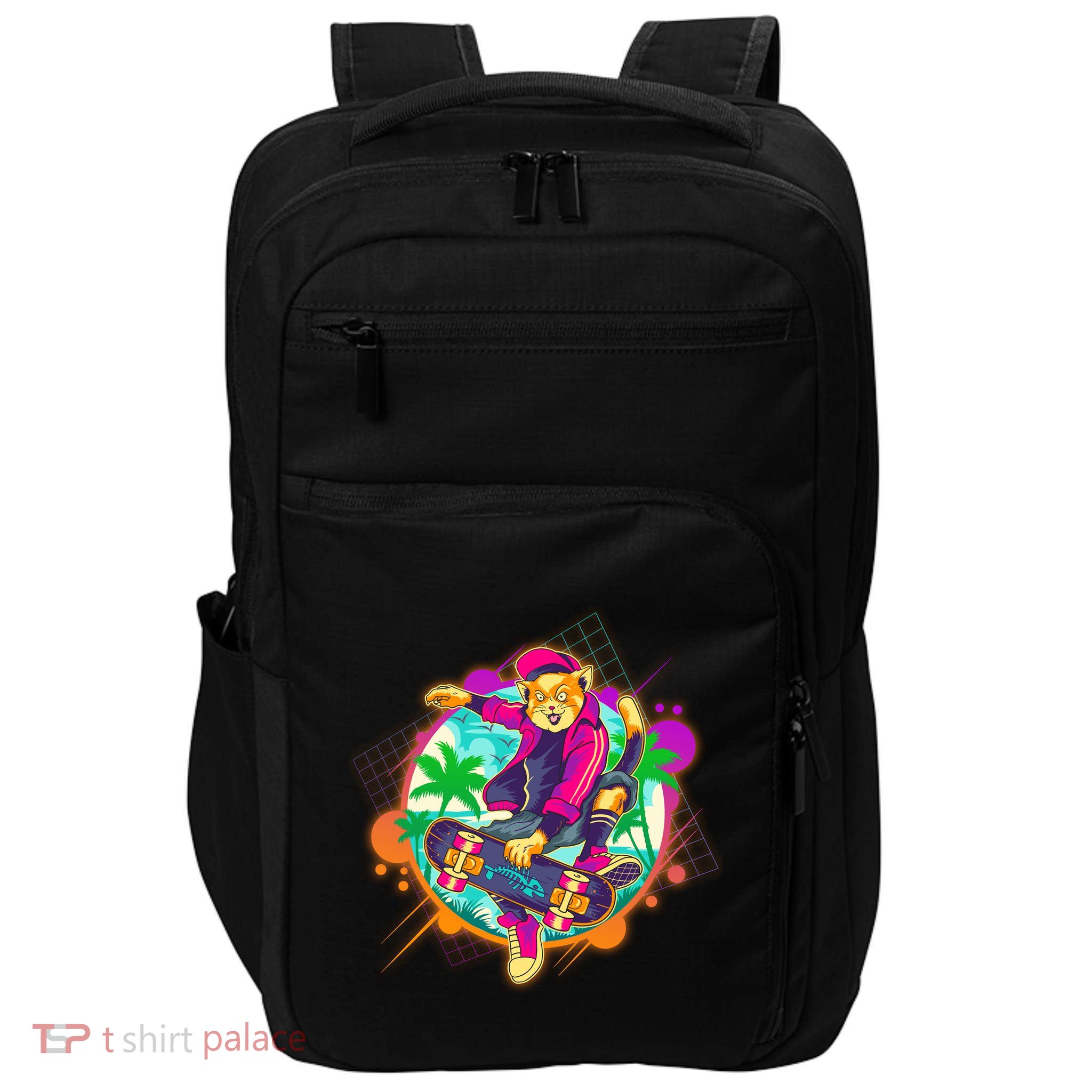 Funny Cool Retro 80s Skatebording Cat Impact Tech Backpack