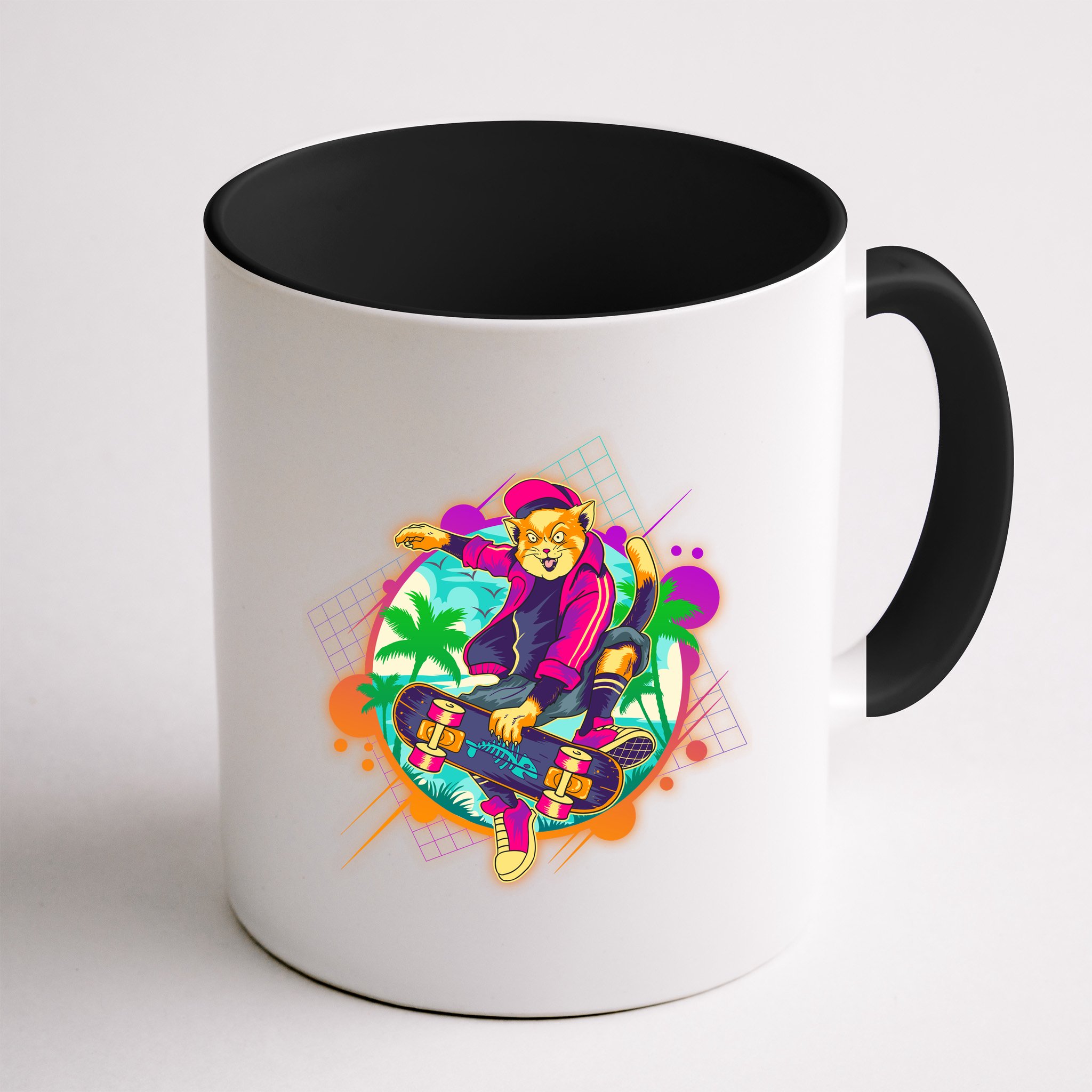 Funny Cool Retro 80s Skatebording Cat Mug