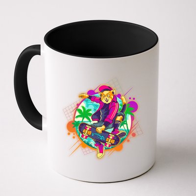 Funny Cool Retro 80s Skatebording Cat Mug