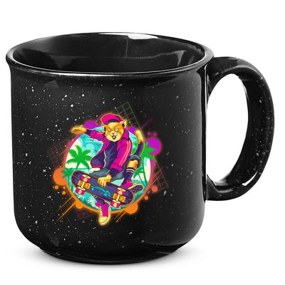 Funny Cool Retro 80s Skatebording Cat 15oz Campfire Ceramic Mug