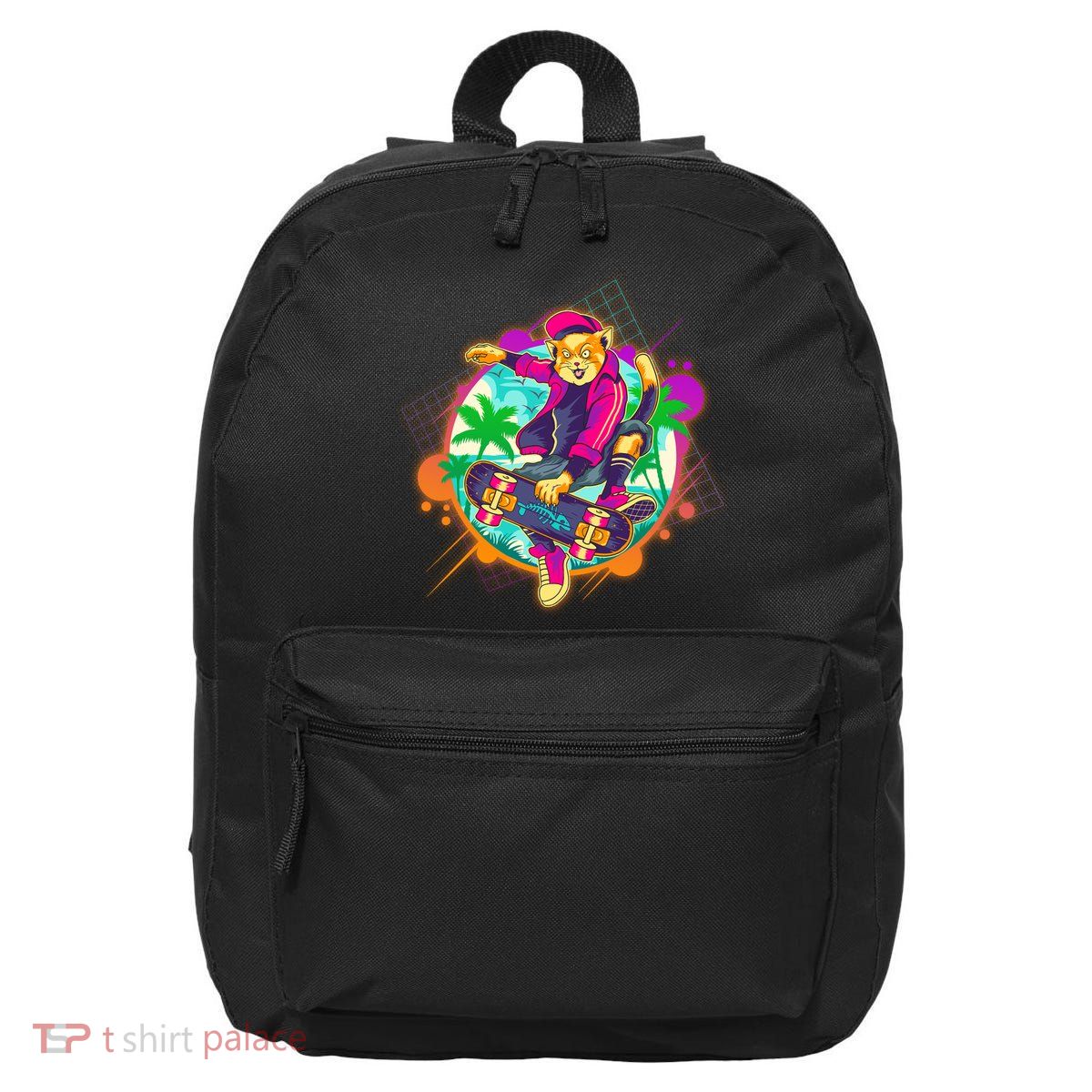 Funny Cool Retro 80s Skatebording Cat 16 in Basic Backpack