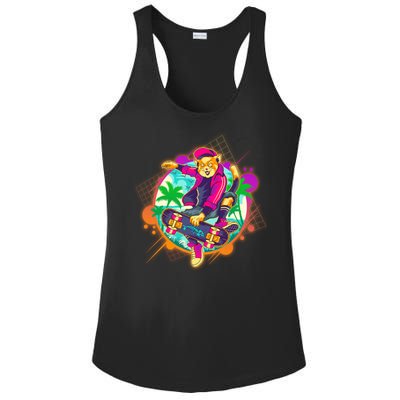 Funny Cool Retro 80s Skatebording Cat Ladies PosiCharge Competitor Racerback Tank