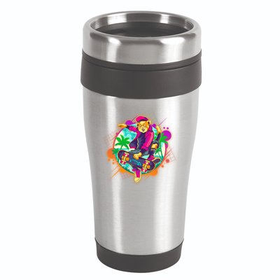 Funny Cool Retro 80s Skatebording Cat 16oz Travel Tumbler