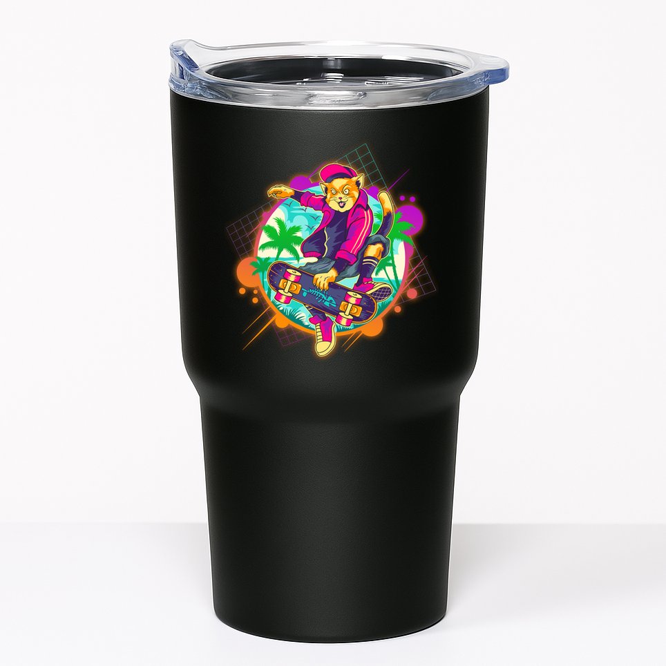 Funny Cool Retro 80s Skatebording Cat Tumbler