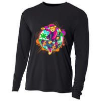 Funny Cool Retro 80s Skatebording Cat Cooling Performance Long Sleeve Crew