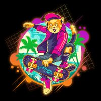 Funny Cool Retro 80s Skatebording Cat Cooling Performance Long Sleeve Crew