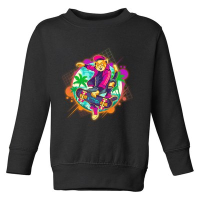 Funny Cool Retro 80s Skatebording Cat Toddler Sweatshirt