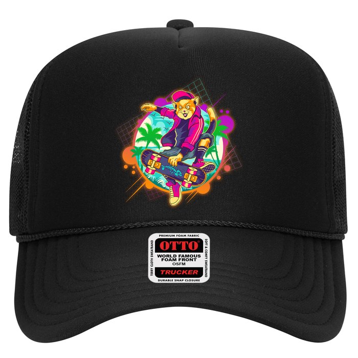 Funny Cool Retro 80s Skatebording Cat Trucker Hat
