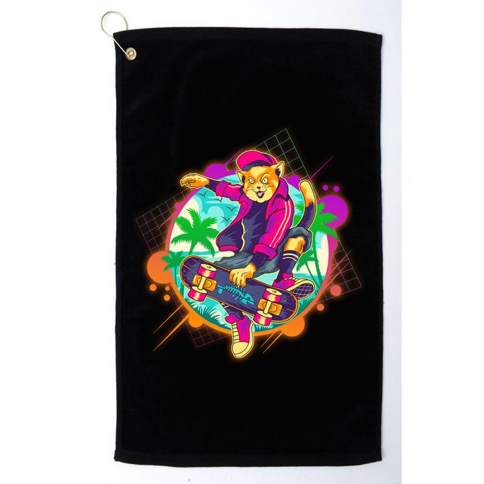 Funny Cool Retro 80s Skatebording Cat Golf Towel