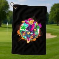 Funny Cool Retro 80s Skatebording Cat Golf Towel