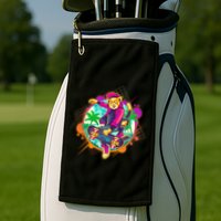 Funny Cool Retro 80s Skatebording Cat Golf Towel