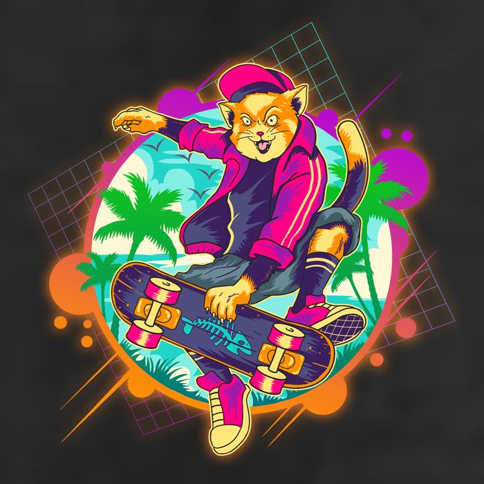 Funny Cool Retro 80s Skatebording Cat Golf Towel
