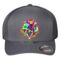 Funny Cool Retro 80s Skatebording Cat Flexfit Unipanel Trucker Cap